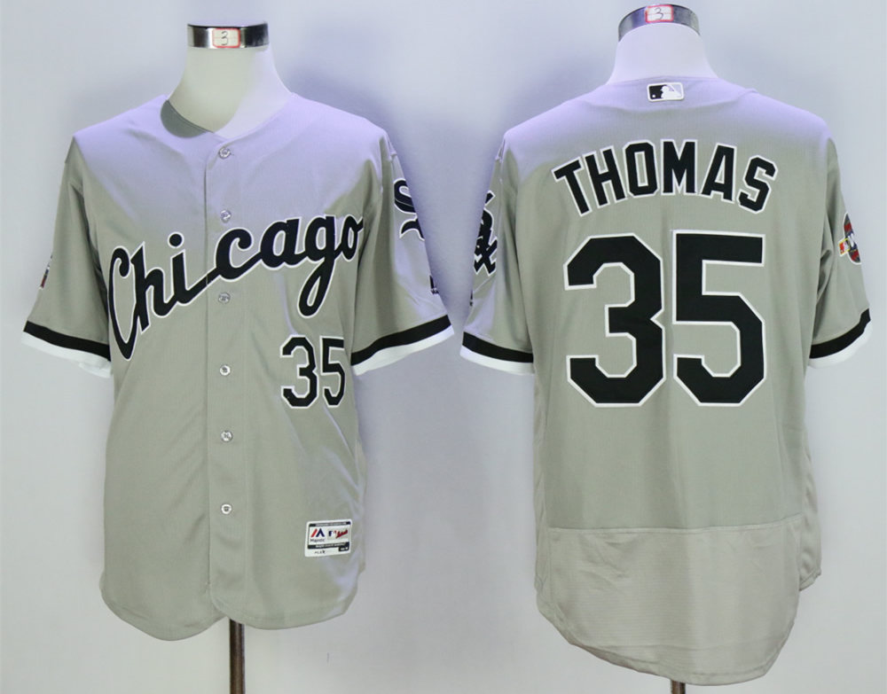 White Sox 35 Frank Thomas Grey With 2005 World Series Patch Flexbase Jersey