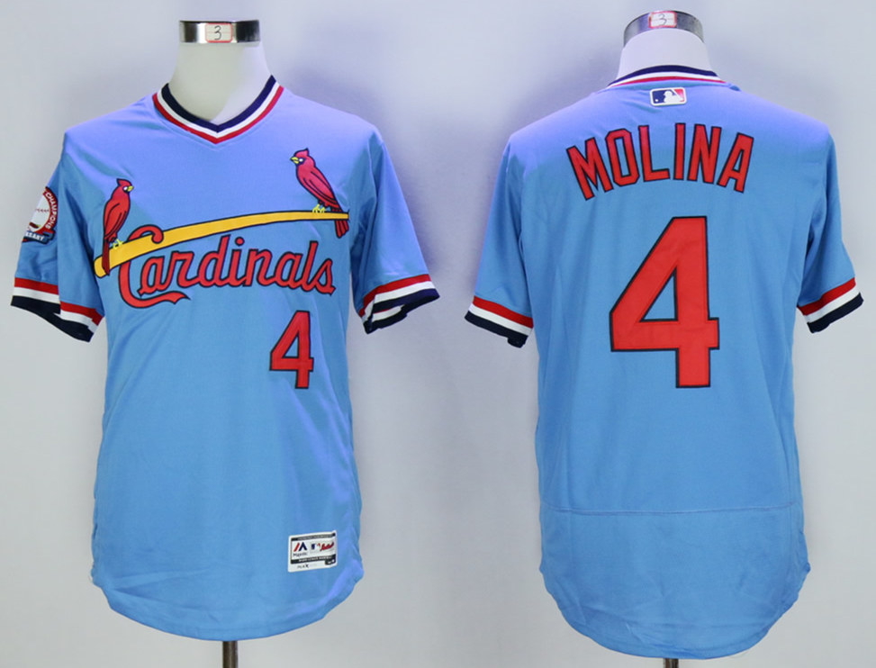 Cardinals 4 Yadier Molina Light Blue Cooperstown Collection Flexbase Jersey
