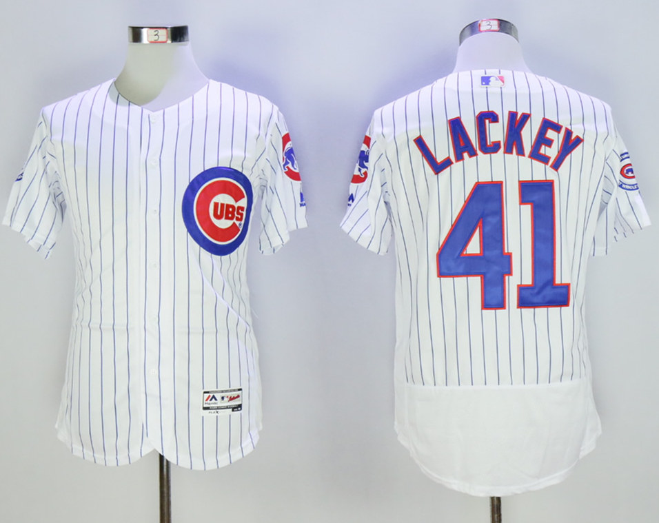 Cubs 41 John Lackey White With 100th Anniversary Patch Flexbase Jersey
