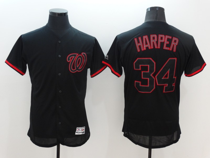 Nationals 34 Bryce Harper Black Flexbase Jersey - Click Image to Close