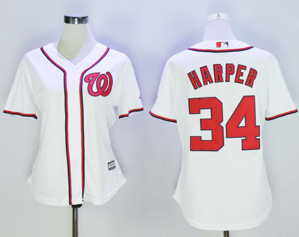 Nationals 34 Bryce Harper White Women New Cool Base Jersey