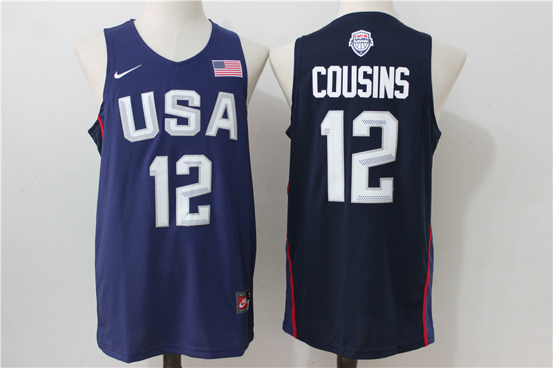 USA Basketball 12 DeMarcus Cousins Royal Nike Rio Elite Stitched Jersey