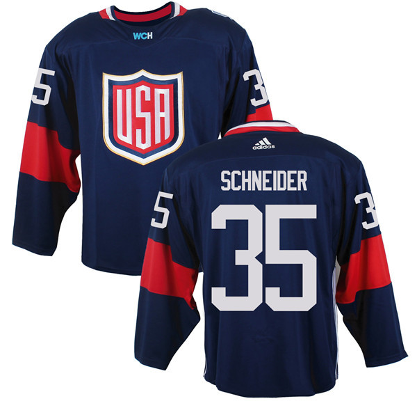USA 35 Cory Schneider Navy 2016 World Cup of Hockey Premier Player Jersey - Click Image to Close