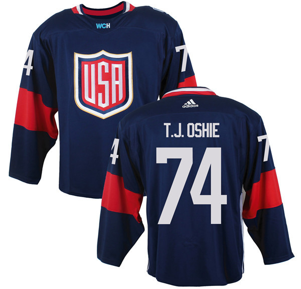 USA 74 T.J. Oshie Navy 2016 World Cup of Hockey Premier Player Jersey - Click Image to Close