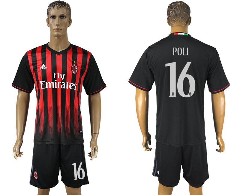 2016-17 AC Milan 16 POLI Home Soccer Jersey 2016-17 AC Milan 16 POLI Home Soccer Jersey