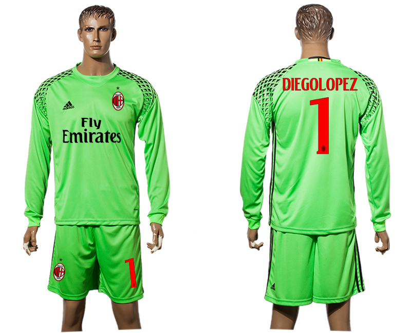 2016-17 AC Milan 1 DIEGOLOPEZ Green Goalkeeper Long Sleeve Soccer Jersey