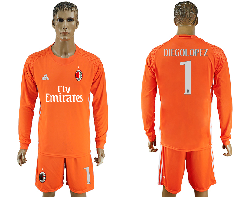 2016-17 AC Milan 1 DIEGOLOPEZ Orange Goalkeeper Long Sleeve Soccer Jersey
