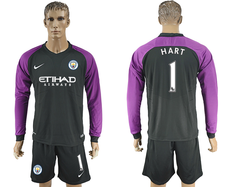 2016-17 Manchester City 1 HART Black Goalkeeper Long Sleeve Soccer Jersey