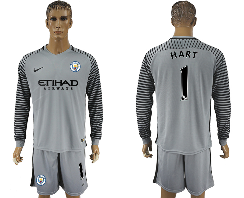 2016-17 Manchester City 1 HART Gray Goalkeeper Long Sleeve Soccer Jersey