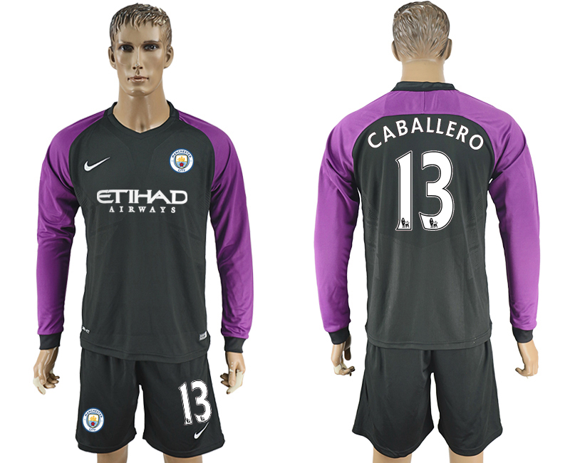 2016-17 Manchester City 13 CABALLERO Black Goalkeeper Long Sleeve Soccer Jersey