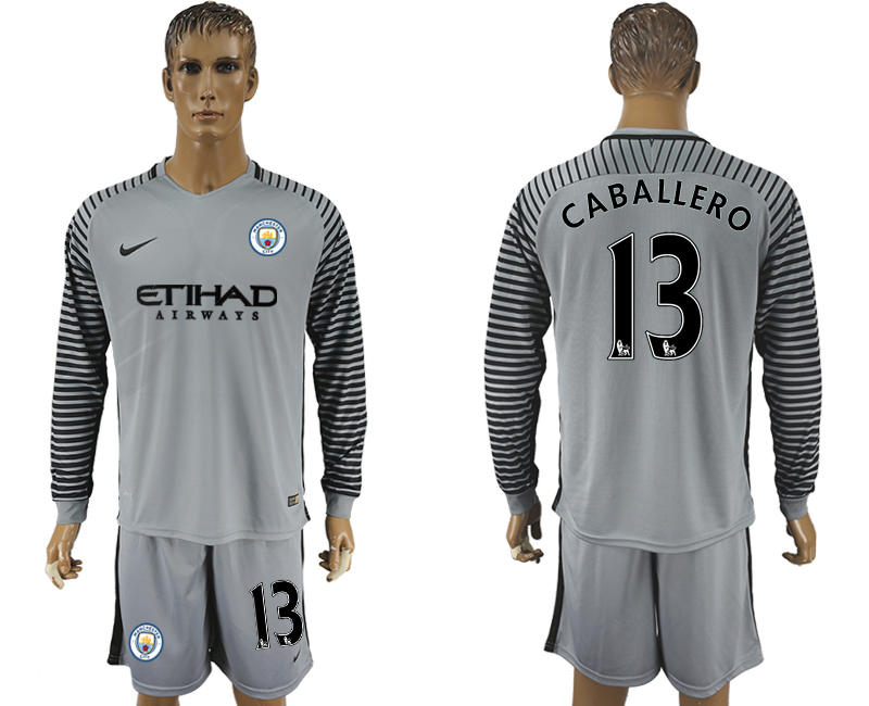 2016-17 Manchester City 13 CABALLERO Gray Goalkeeper Long Sleeve Soccer Jersey