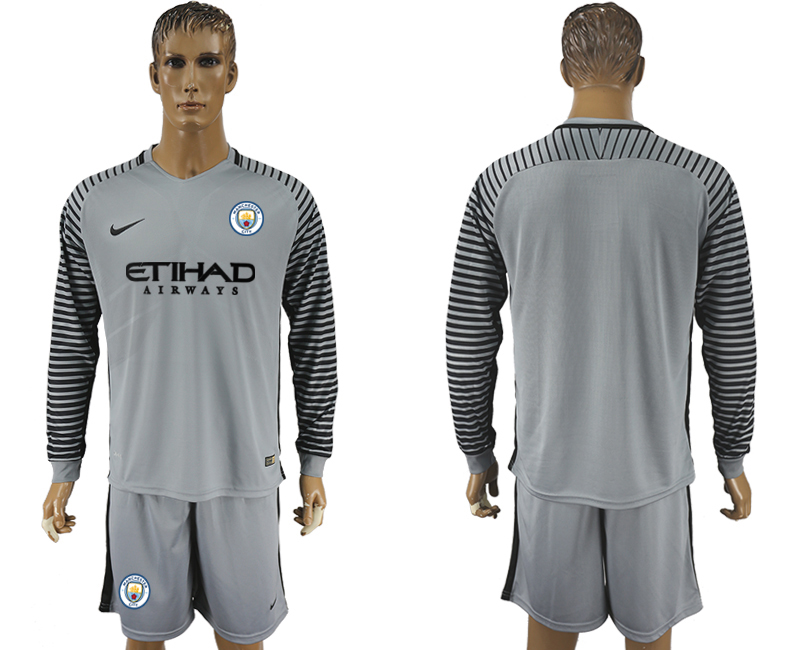 2016-17 Manchester City Gray Goalkeeper Long Sleeve Soccer Jersey