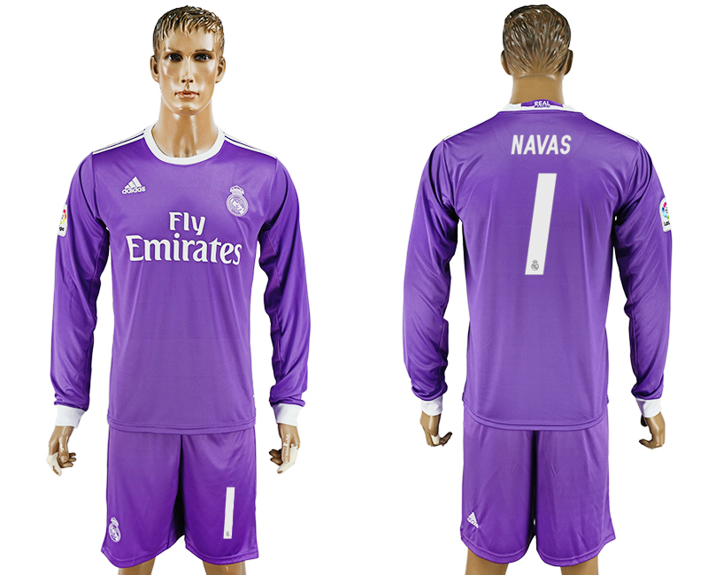 2016-17 Real Madrid 1 NAVAS Away Long Sleeve Soccer Jersey