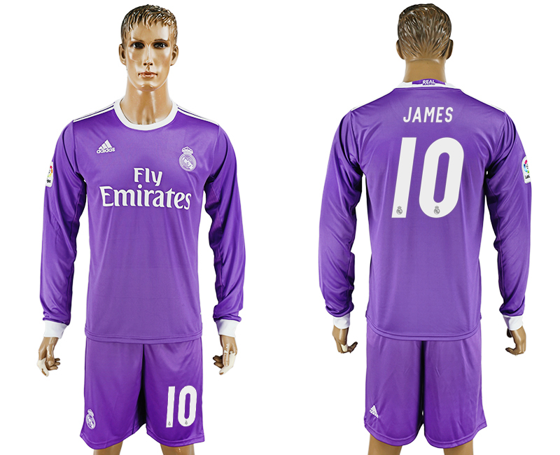 2016-17 Real Madrid 10 JAMES Away Long Sleeve Soccer Jersey 2016-17 Real Madrid 10 JAMES Away Long Sleeve Soccer Jersey