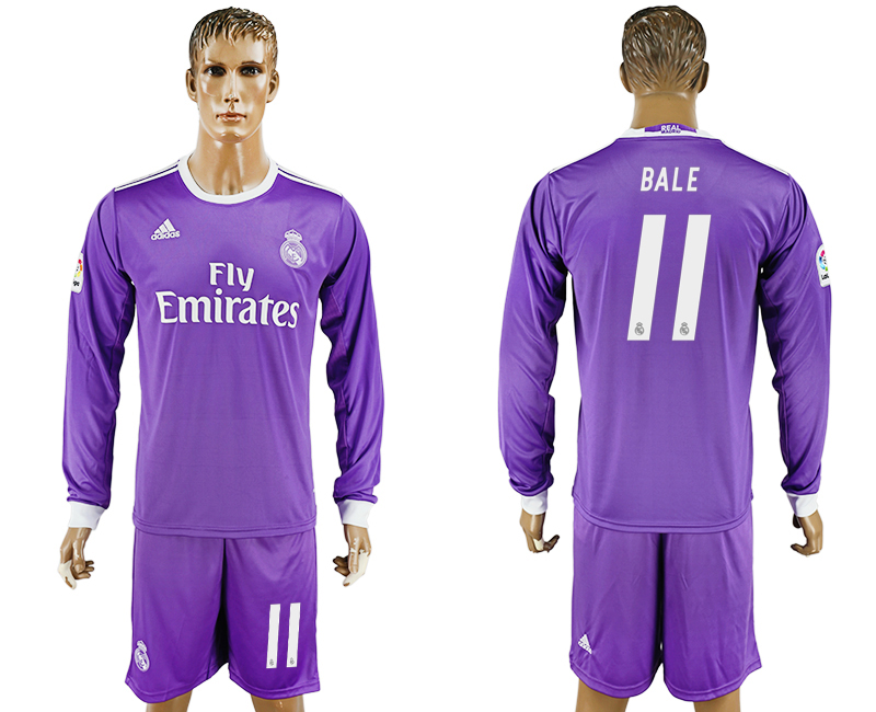 2016-17 Real Madrid 11 BALE Away Long Sleeve Soccer Jersey