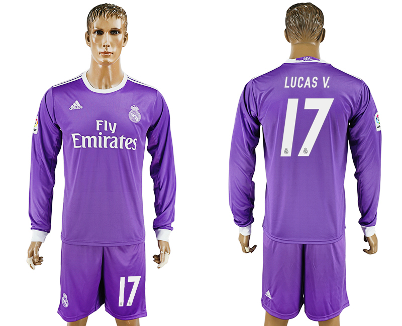 2016-17 Real Madrid 17 LUCAS V. Away Long Sleeve Soccer Jersey