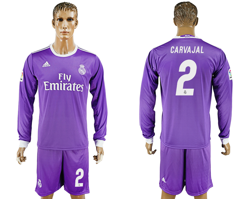 2016-17 Real Madrid 2 CARVAJAL Away Long Sleeve Soccer Jersey