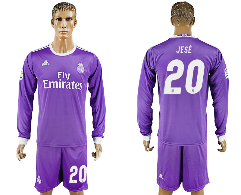2016-17 Real Madrid 20 JESE Away Long Sleeve Soccer Jersey