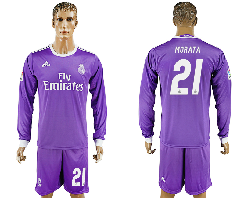 2016-17 Real Madrid 21 MORATA Away Long Sleeve Soccer Jersey