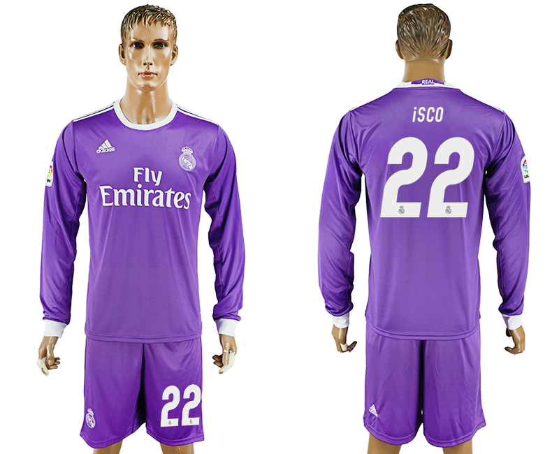 2016-17 Real Madrid 22 ISCO Away Long Sleeve Soccer Jersey