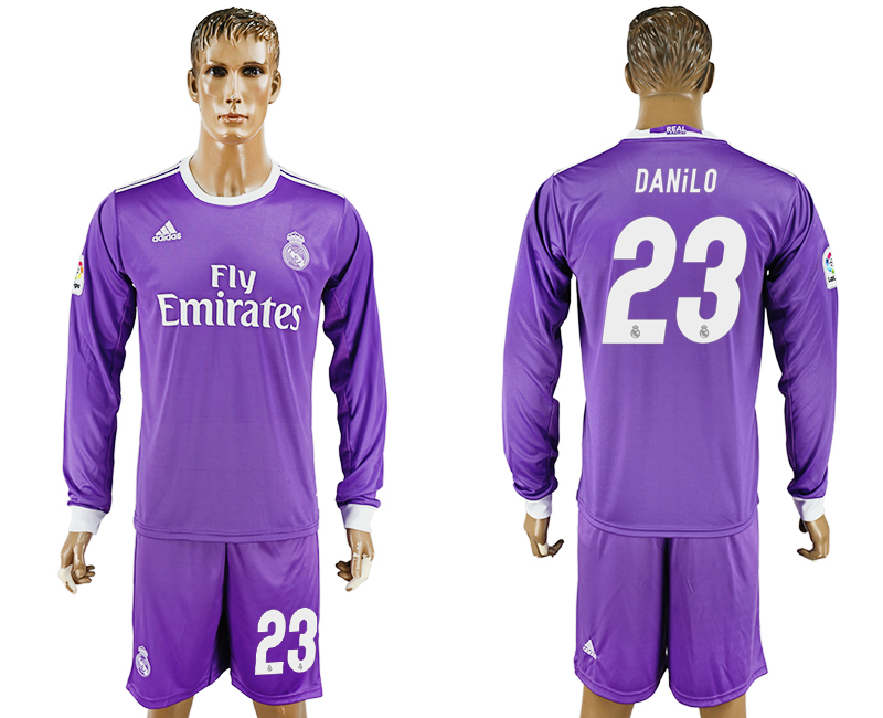 2016-17 Real Madrid 23 DANILO Away Long Sleeve Soccer Jersey