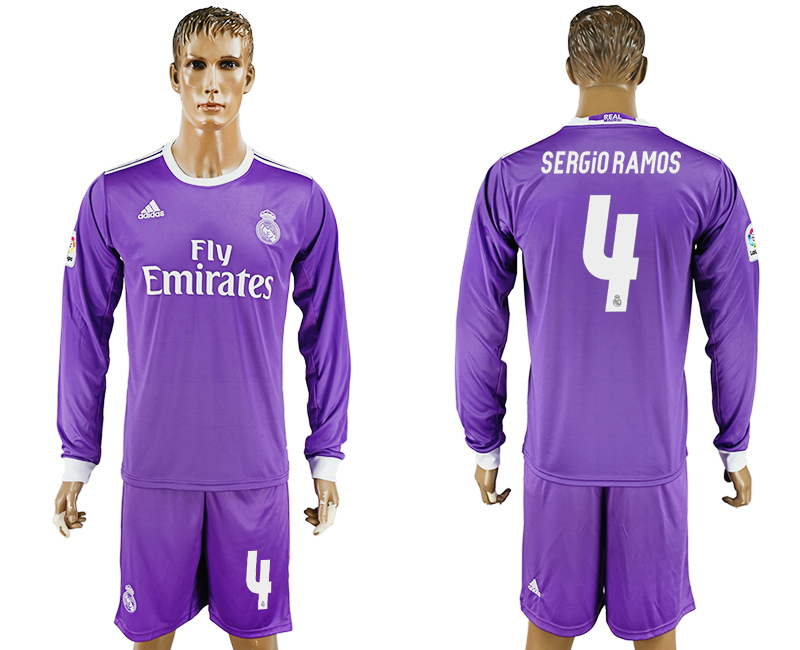 2016-17 Real Madrid 4 SERGIO RAMOS Away Long Sleeve Soccer Jersey