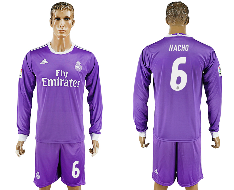 2016-17 Real Madrid 6 NACHO Away Long Sleeve Soccer Jersey