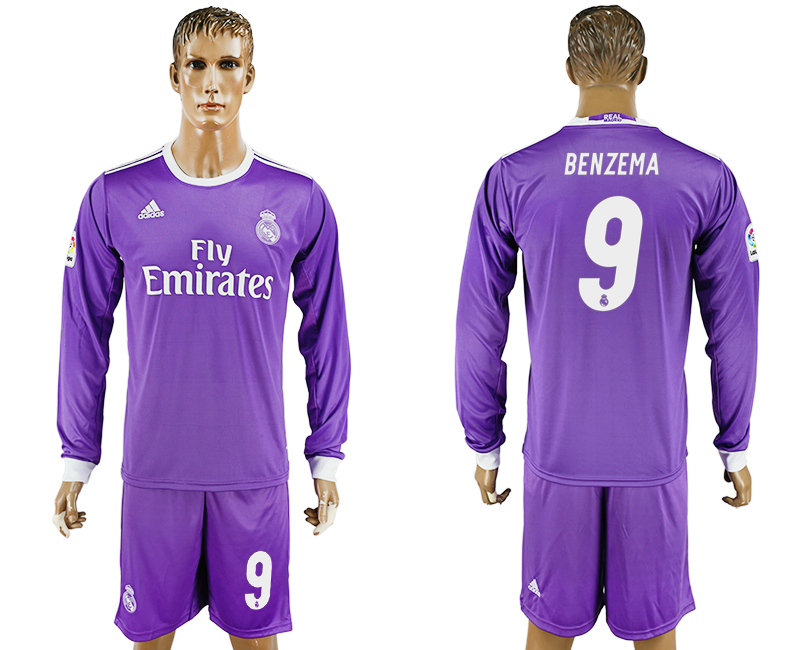 2016-17 Real Madrid 9 BENZEMA Away Long Sleeve Soccer Jersey