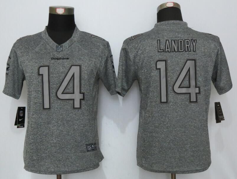 Nike Dolphins 14 Jarvis Landry Gray Gridiron Gray Women Limited Jersey