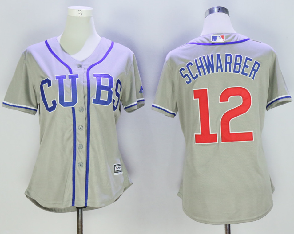 Cubs 12 Kyle Schwarber Grey Women New Cool Base Jersey