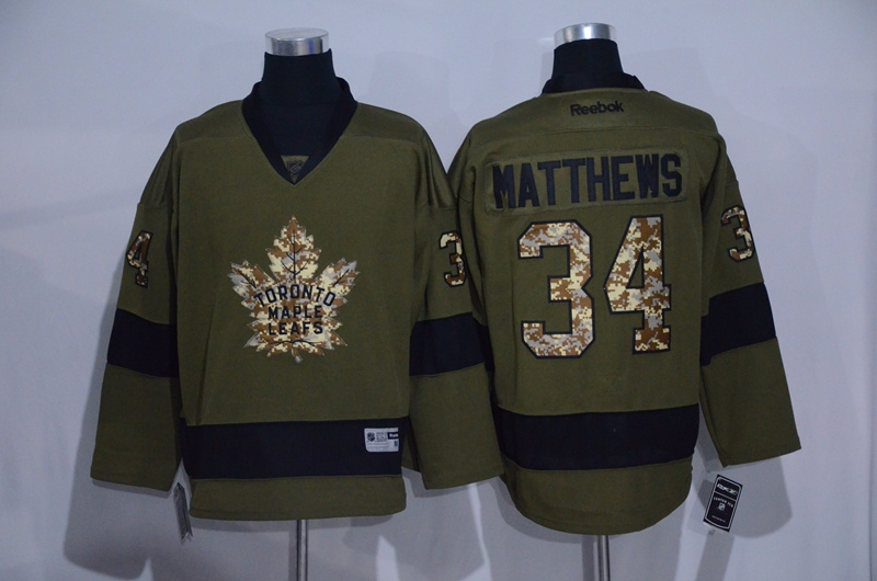 Maple Leafs 34 Auston Matthews Green Salute To Service Reebok Jeresey