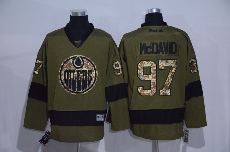 Oilers 97 Connor McDavid Green Salute To Service Reebok Jersey - Click Image to Close