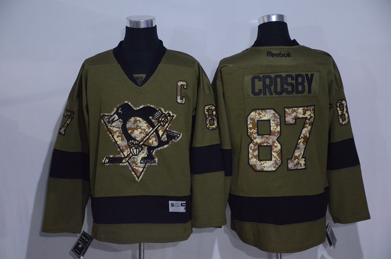 Penguins 87 Sidney Crosby Green Salute To Service Reebok Jersey