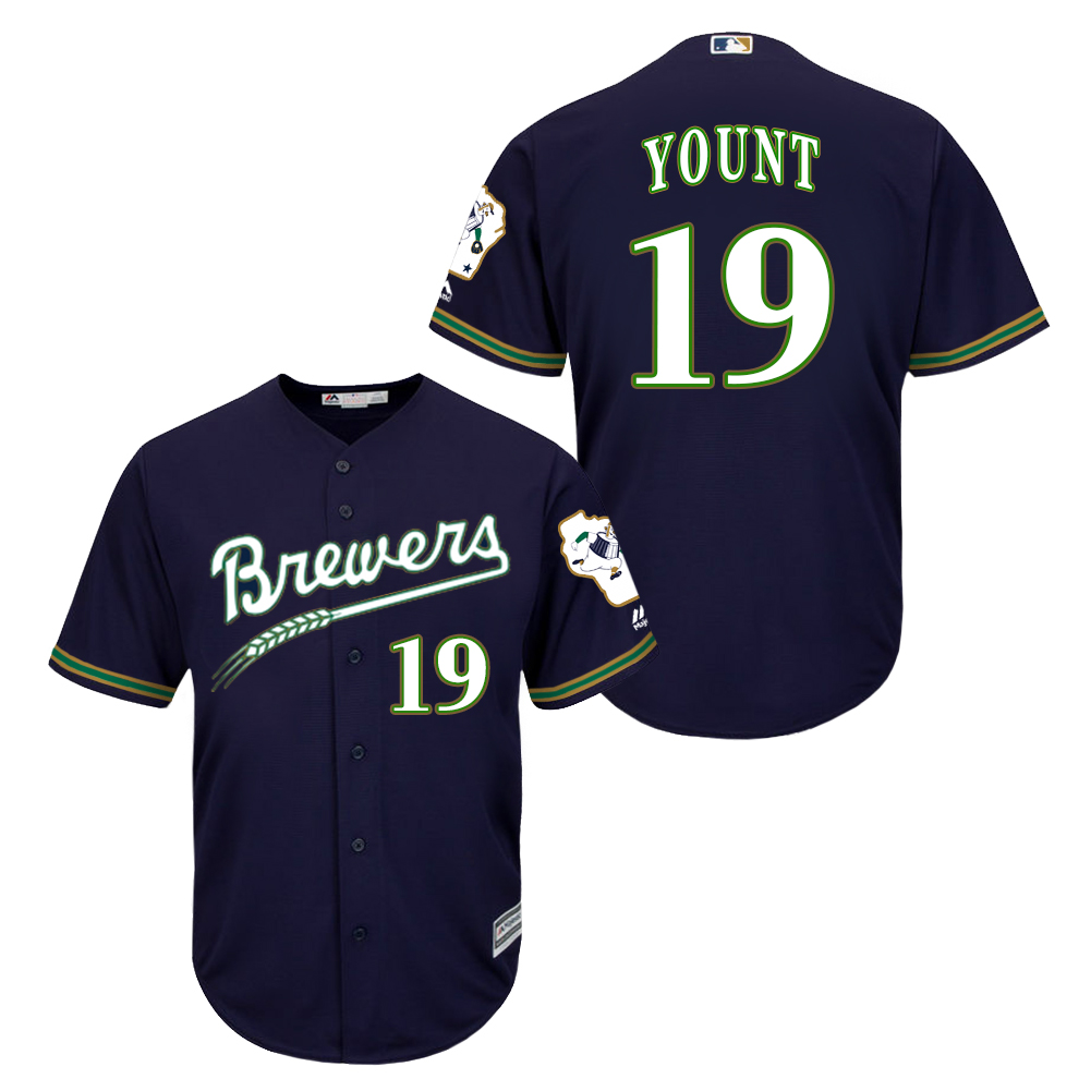 Brewers 19 Robin Yount Navy New Cool Base Jersey