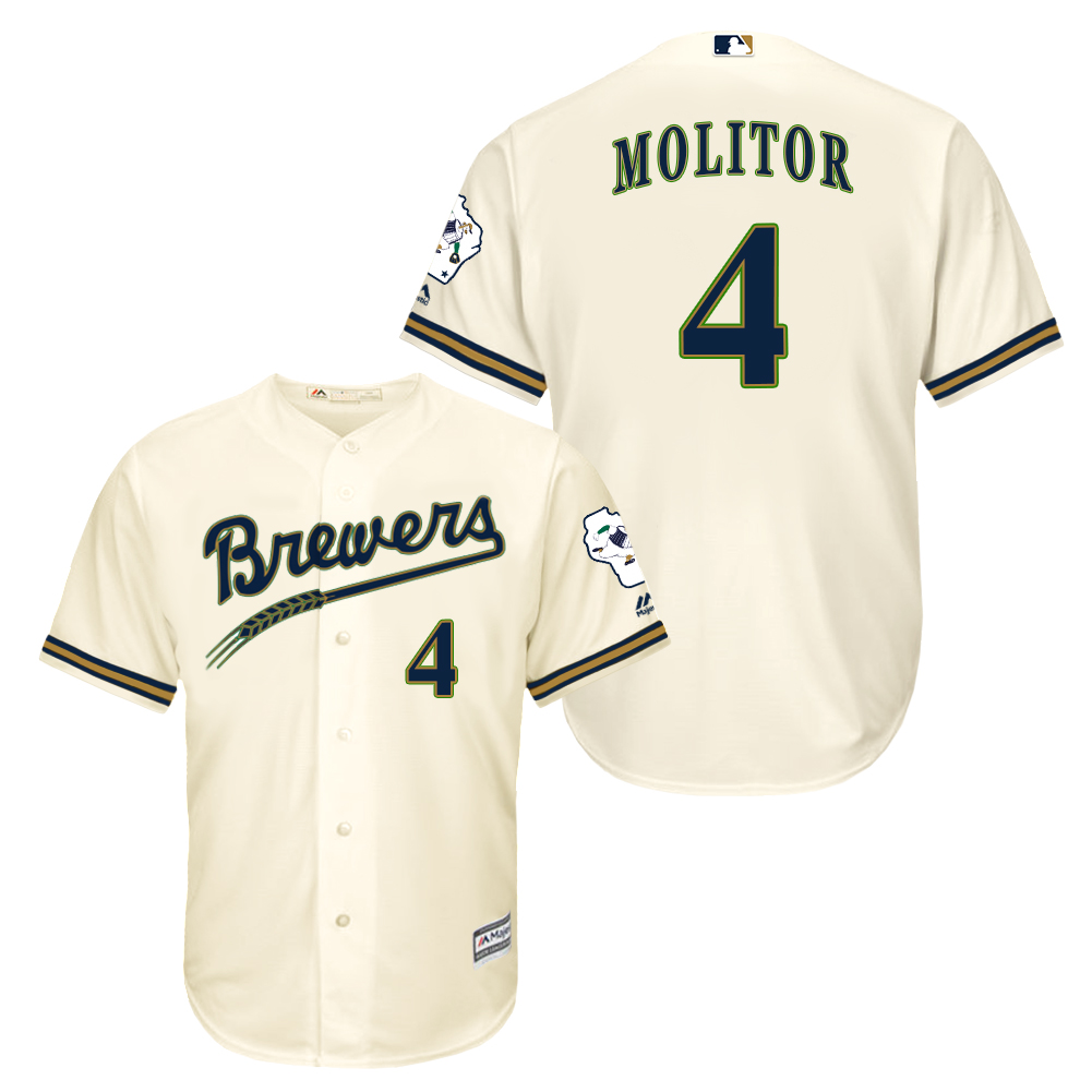 Brewers 4 Paul Molitor Cream New Cool Base Jersey