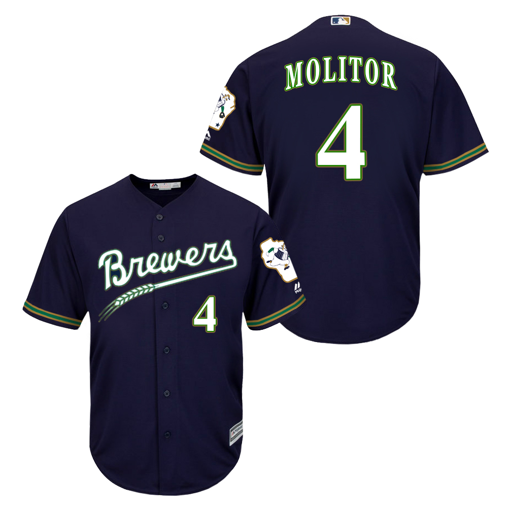 Brewers 4 Paul Molitor Navy New Cool Base Jersey