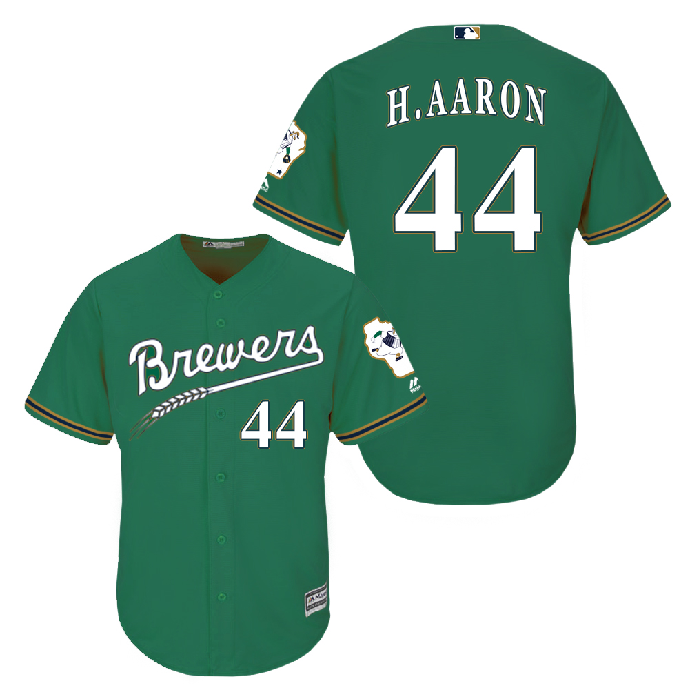 Brewers 44 Hank Aaron Green New Cool Base Jersey