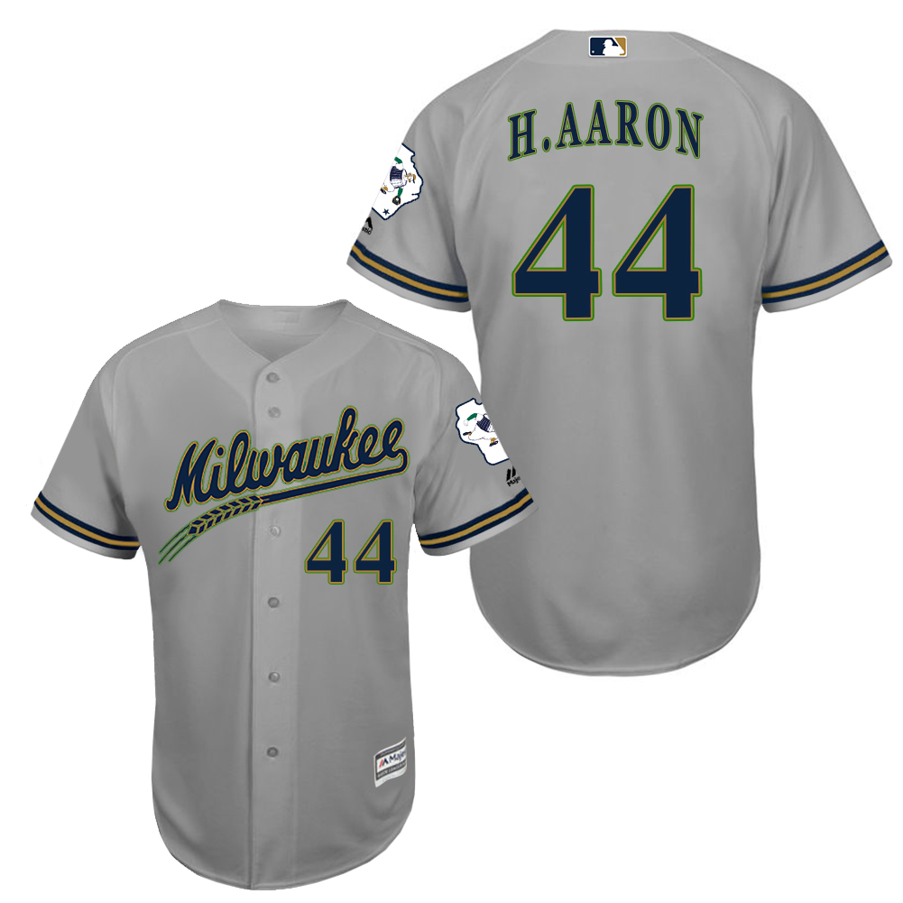 Brewers 44 Hank Aaron Grey New Cool Base Jersey