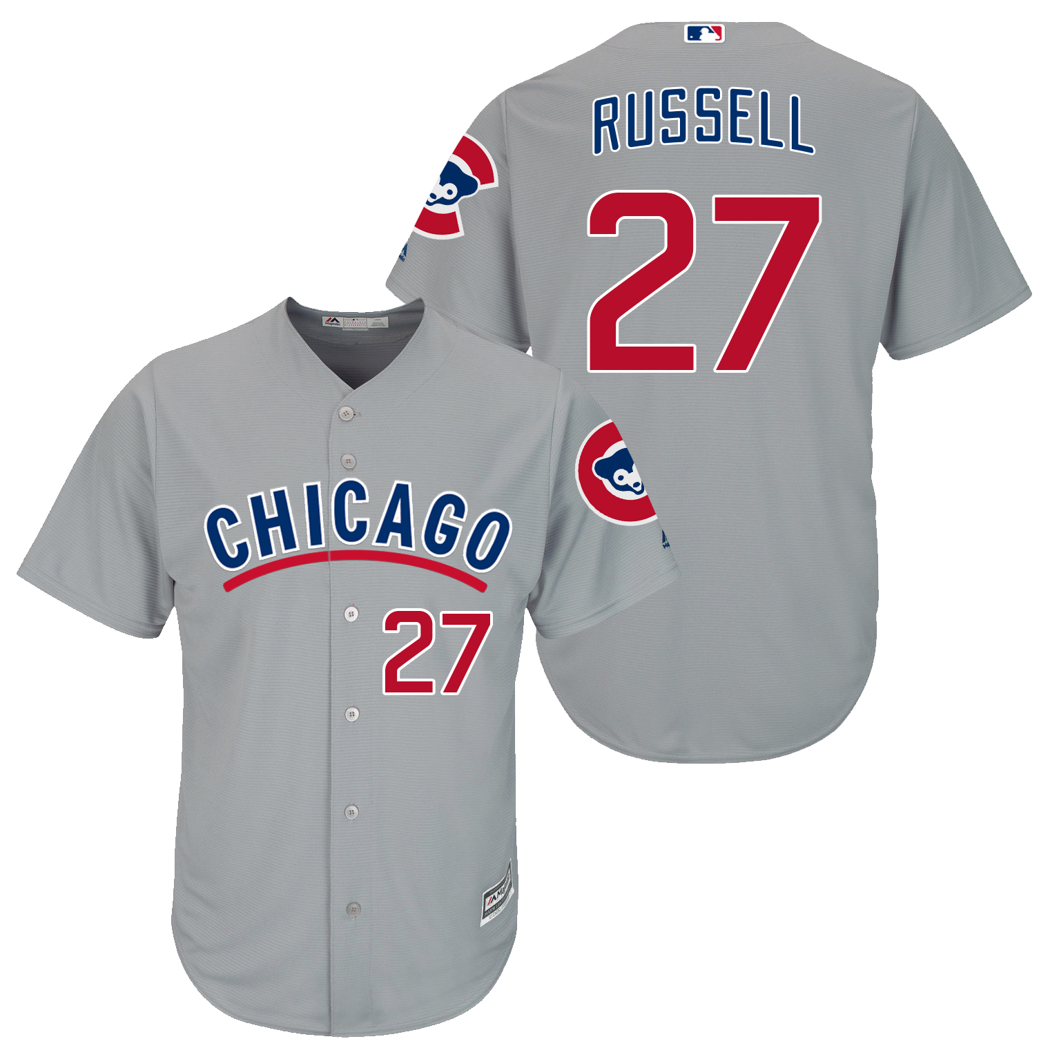 Cubs 27 Addison Russell Grey New Cool Base Jersey - Click Image to Close