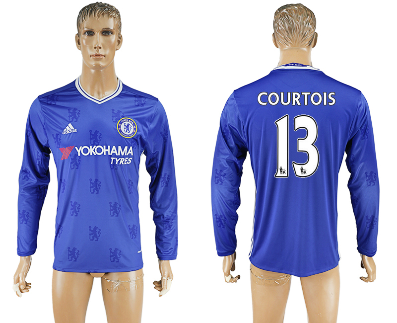 2016-17 Chelsea 13 COURTOIS Home Long Sleeve Thailand Soccer Jersey