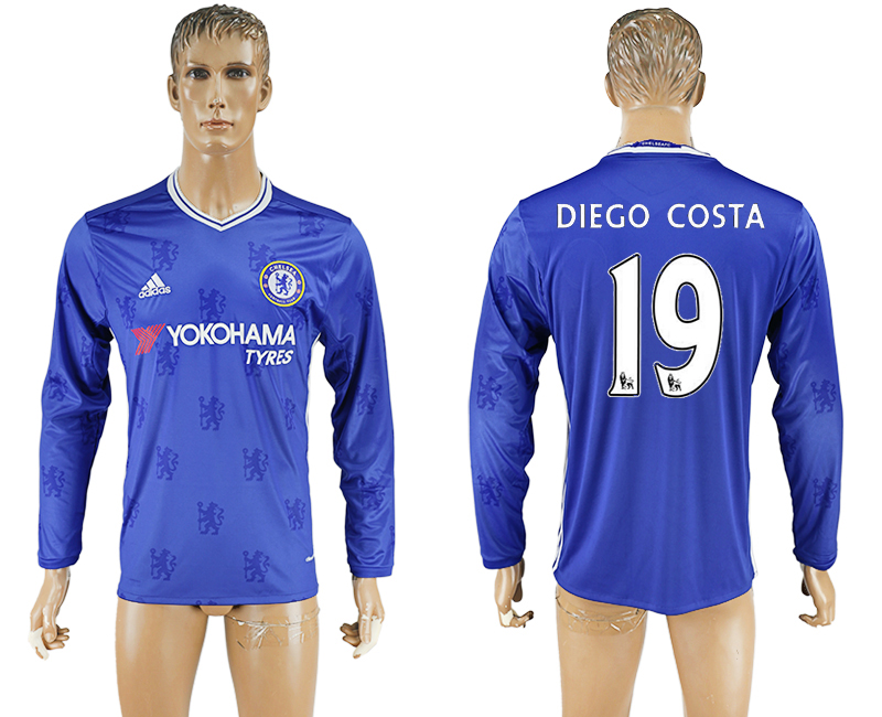 2016-17 Chelsea 19 DIEGO COSTA Home Long Sleeve Thailand Soccer Jersey