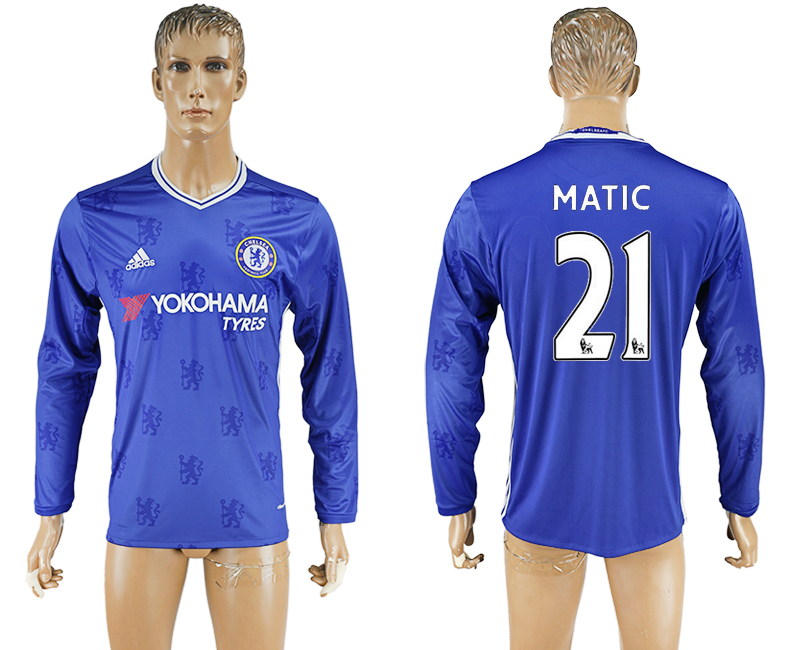 2016-17 Chelsea 21 MATIC Home Long Sleeve Thailand Soccer Jersey