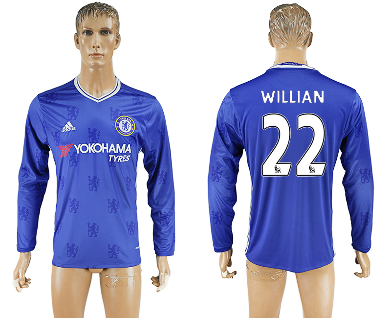 2016-17 Chelsea 22 WILLIAN Home Long Sleeve Thailand Soccer Jersey