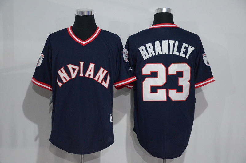 Indians 23 Michael Brantley Navy Throwback Jersey