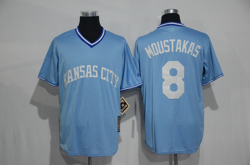 Royals 8 Mike Moustakas Light Blue Throwback Jersey