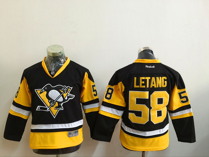Penguins 58 Kris Letang Black Youth Reebok Jersey - Click Image to Close