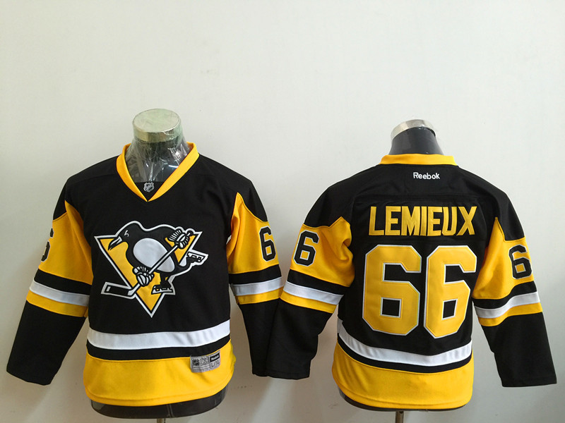 Penguins 66 Mario Lemieux Black Youth Reebok Jersey