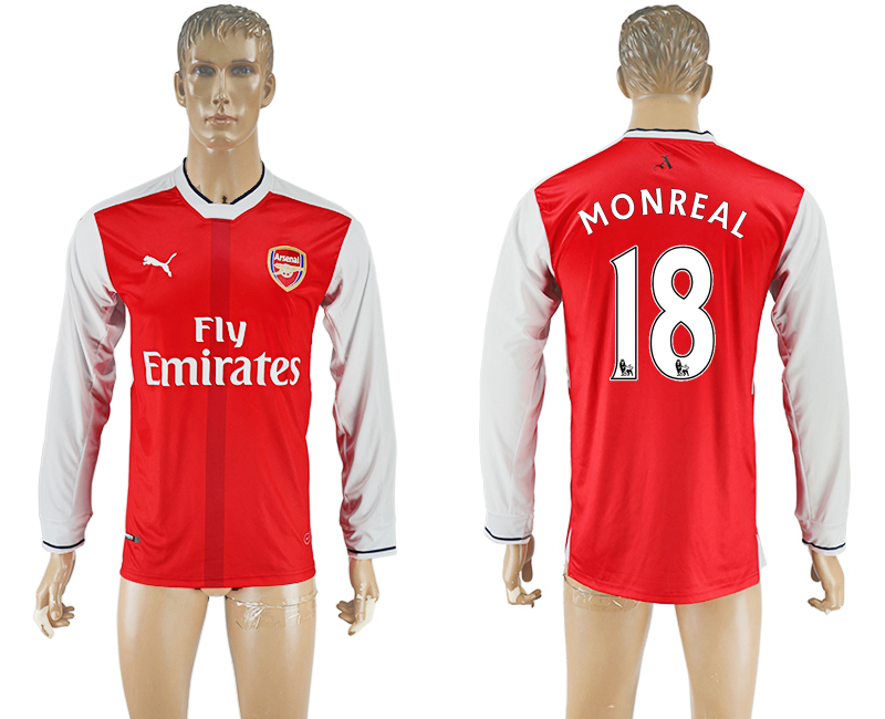 2016-17 Arsenal 18 MONREAL Home Long Sleeve Thailand Soccer Jersey