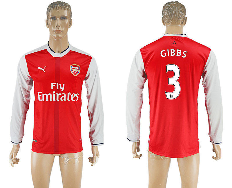 2016-17 Arsenal 3 GIBBS Home Long Sleeve Thailand Soccer Jersey
