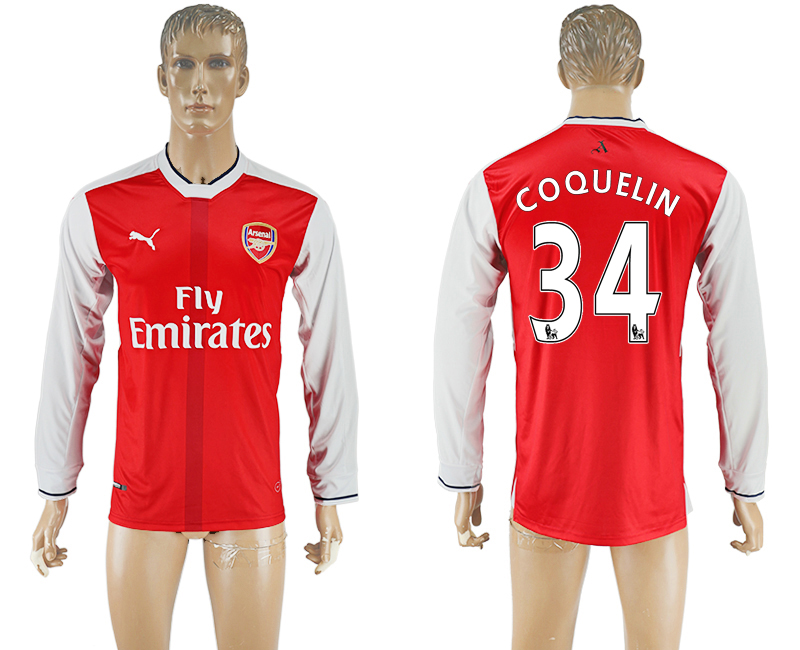 2016-17 Arsenal 34 COQUELIN Home Long Sleeve Thailand Soccer Jersey